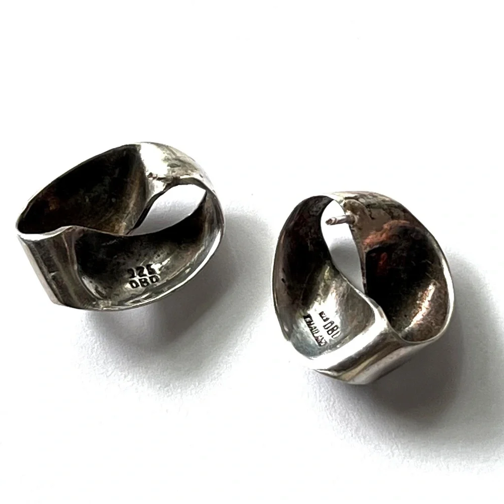 MidCentury Eternity Silver Earrings - 925 Abstract Endless Ribbon Post Earrings - Picture 8 of 9
